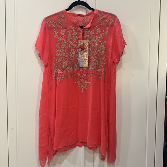 Johnny Was Beautiful Britta coral Tunic Top, with embroidery size S NWT . - Picture 14 of 16